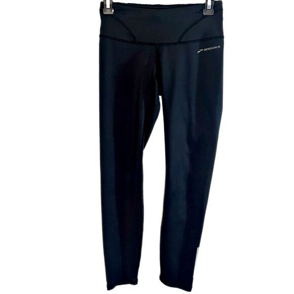 Brooks Equilibrium Technology Black XS Leggings Hidden Back Pocket Reflective - Picture 1 of 11